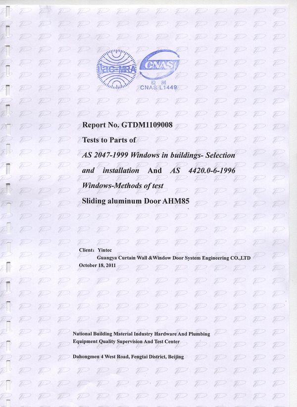 AS 2047-1999 windows in buildings- selection and installation and AS 4420.0-1996 Sliding aluminum Door AHM85 AS 2047-1999 windows in buildings- selection and installation and AS 4420.0-1996 Sliding aluminum Door AHM85
